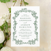 Elegante Invitación de Boda Floral Victoriana Verd