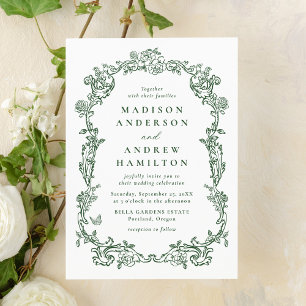 Elegante Invitación de Boda Floral Victoriana Verd