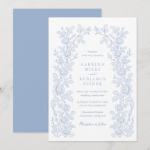 Elegante Invitación de Boda Floral Vintage Azul Po
