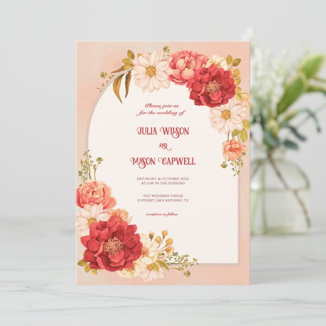 Elegante Invitación de Boda Floral Vintage Boho (Anverso de pie)