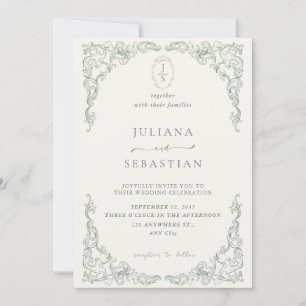 Elegante Invitación de Boda Floral Vintage Verde S