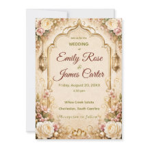 Elegante Invitación de Boda Floral Vintage y Dorad