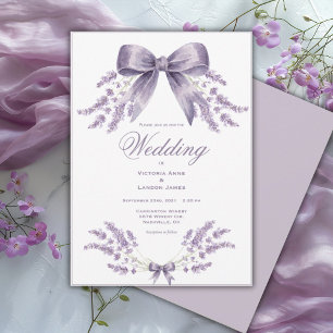 Elegante Invitación de Boda Floral y con Lazo Mora