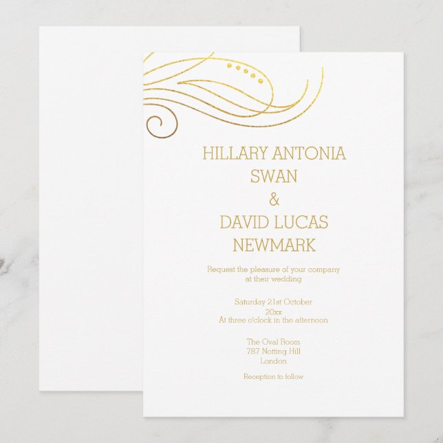 Elegante invitación de boda floreciente de oro (Anverso / Reverso)