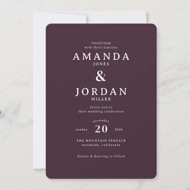 Elegante Invitación de Boda Formal Granate (Anverso)