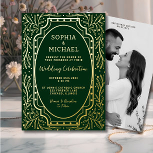 Elegante Invitación de Boda Foto Rica Oro Verde