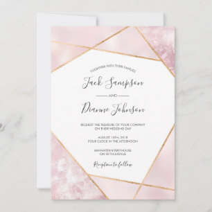 Elegante Invitación de Boda Geométrica Rosa y Oro