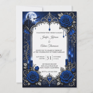 Elegante Invitación de Boda Gótica Azul Real