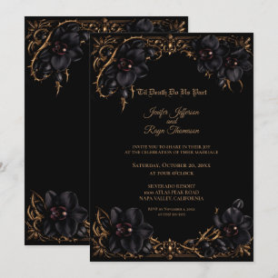 Elegante invitación de boda gótica de orquídea neg