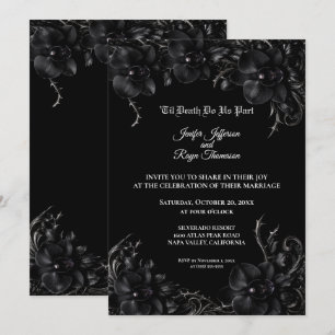 Elegante invitación de boda gótica de orquídea neg