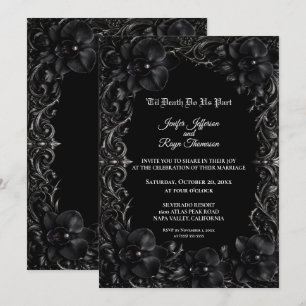 Elegante invitación de boda gótica de orquídea neg