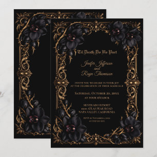 Elegante invitación de boda gótica de orquídea neg