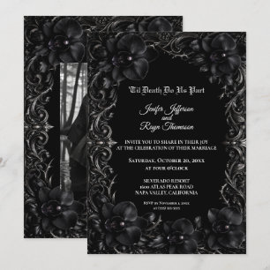 Elegante invitación de boda gótica de orquídea neg