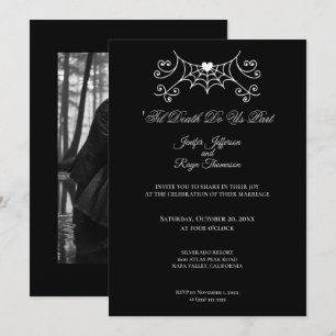 Elegante invitación de boda gótica en blanco y neg