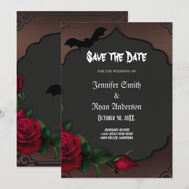 Elegante invitación de boda gótica para guardar la (Anverso / Reverso)