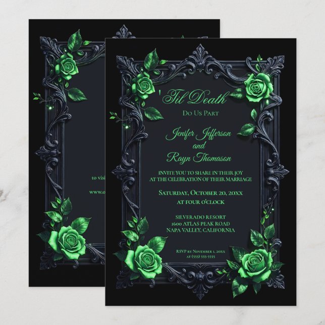 Elegante invitación de boda gótica vintage (Anverso / Reverso)
