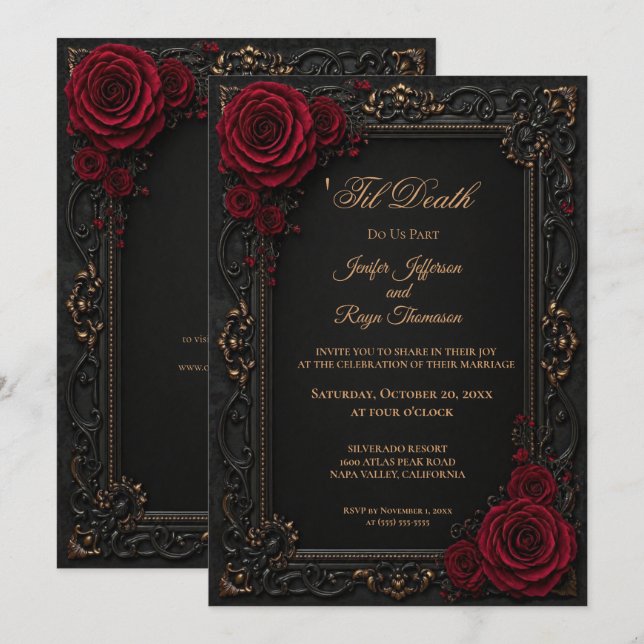 Elegante invitación de boda gótica vintage (Anverso / Reverso)