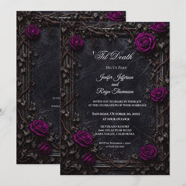 Elegante invitación de boda gótica vintage (Anverso / Reverso)