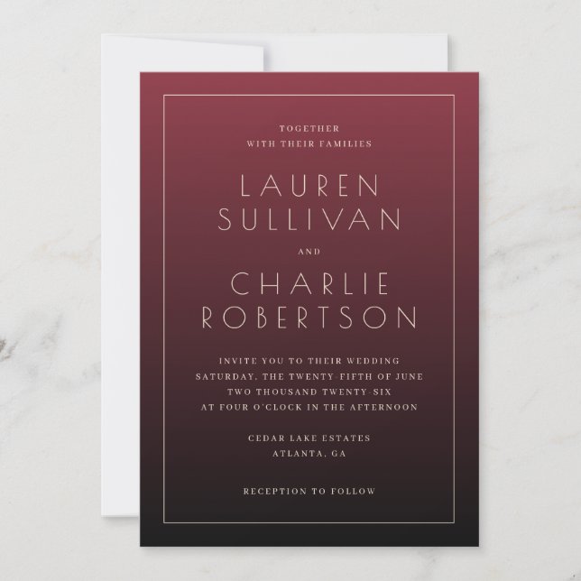 Elegante Invitación de Boda Granate (Anverso)