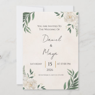 Elegante Invitación de Boda Greenery Rosa Blanca 5