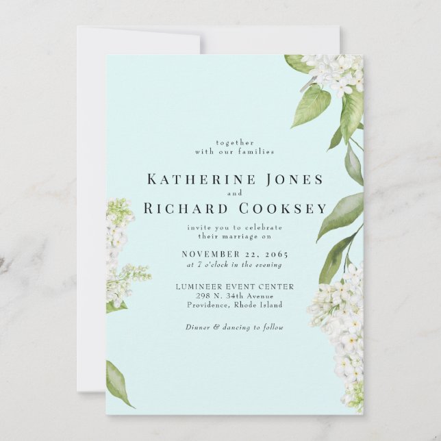 Elegante Invitación de Boda Hydrangea Blanca Seafo (Anverso)