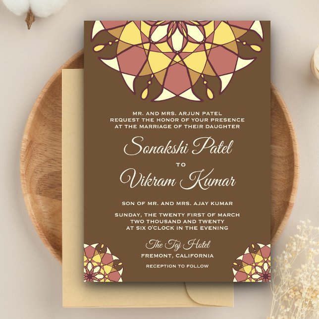 Elegante Invitación de Boda India con Mandala Marr (Subido por el creador)