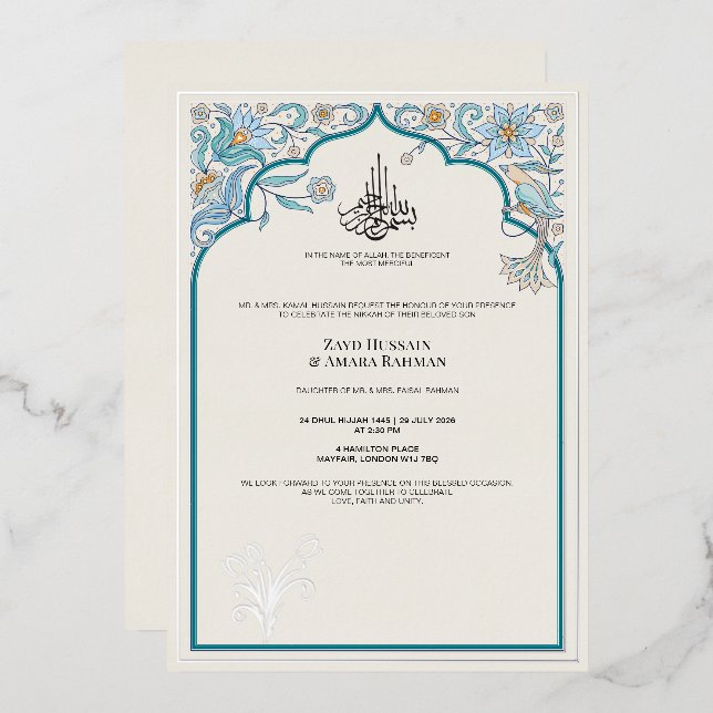 Elegante Invitación de Boda Islámica con Holograma (Anverso/Reverso)