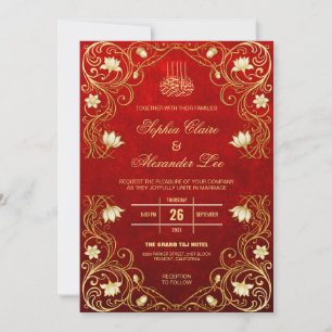 Elegante Invitación de Boda Islámica Esmeralda Roj