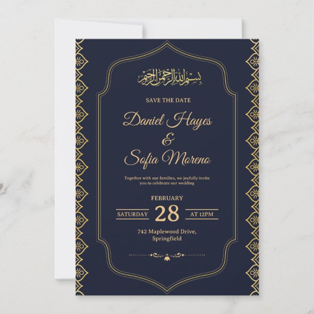Elegante Invitación de Boda Islámica Musulmana (Anverso)
