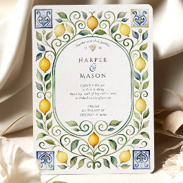 Elegante invitación de boda italiana de limón y az