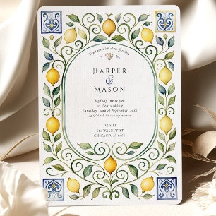 Elegante invitación de boda italiana de limón y az