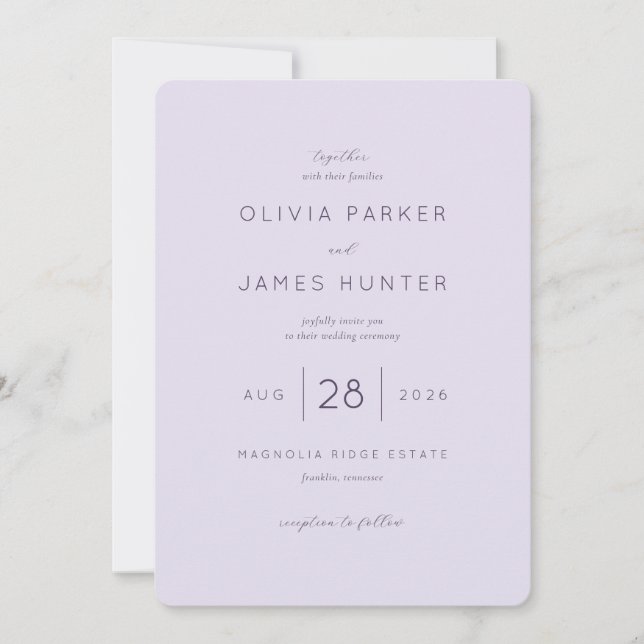 Elegante Invitación de Boda Lavanda (Anverso)