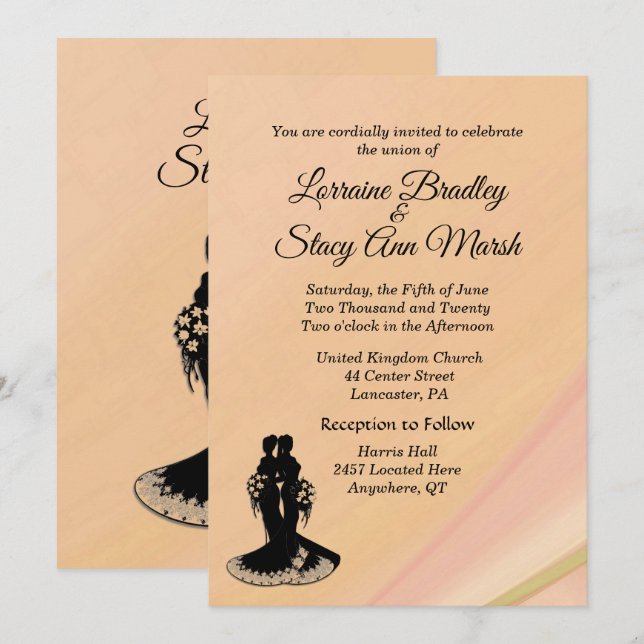 Elegante invitación de Boda lesbiana (Anverso / Reverso)