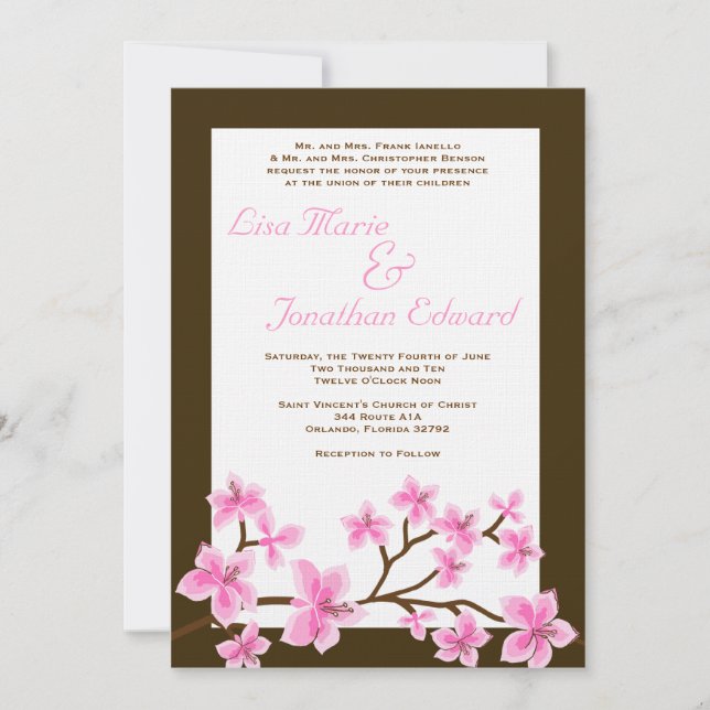 Elegante invitación de boda lirio rosa 5 x 7 lino (Anverso)