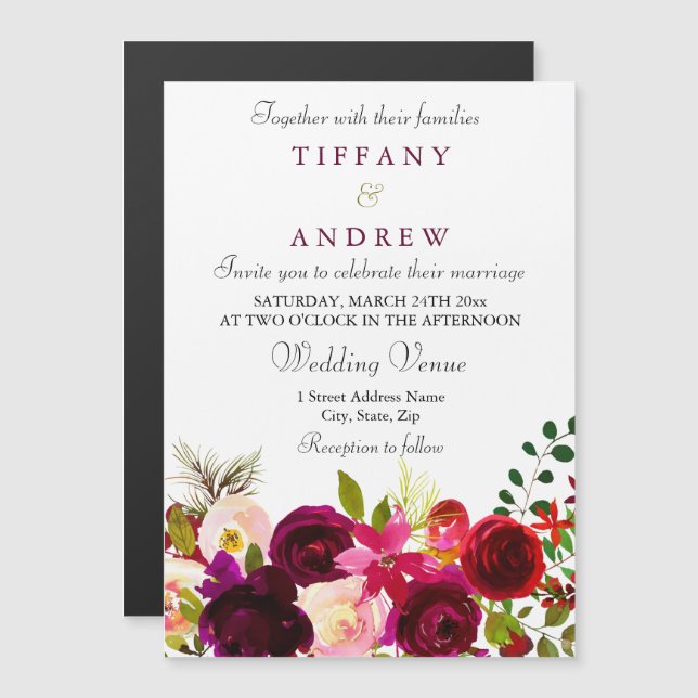 Elegante Invitación de Boda Magnética Floral Borgo (Anverso/Reverso)