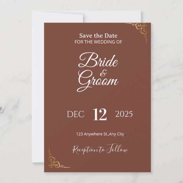 Elegante Invitación de Boda Marrón | Rústico Neutr (Anverso)