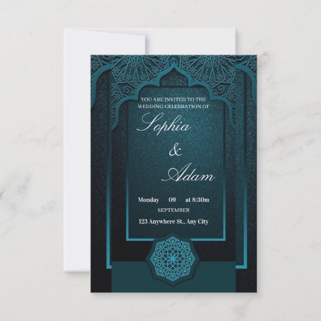 Elegante Invitación de Boda Marroquí (Anverso)