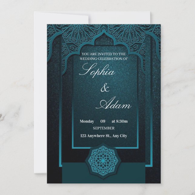 Elegante Invitación de Boda Marroquí (Anverso)