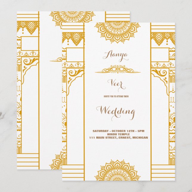 Elegante invitación de boda Mehndi (Anverso / Reverso)