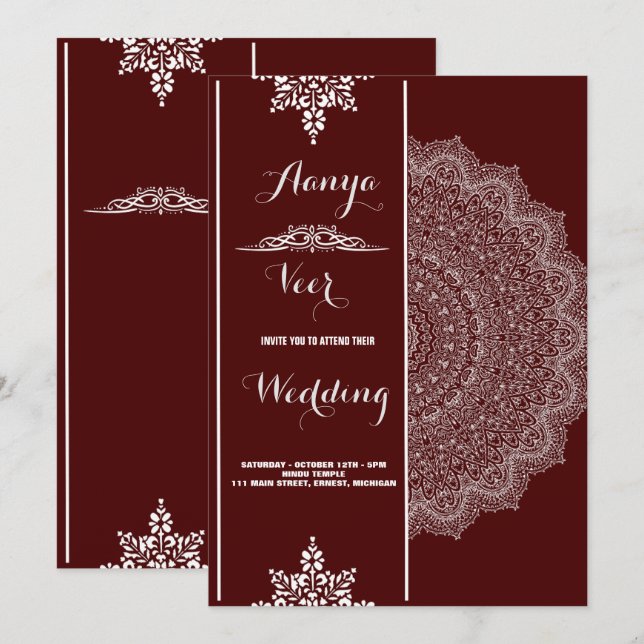 Elegante invitación de boda Mehndi (Anverso / Reverso)