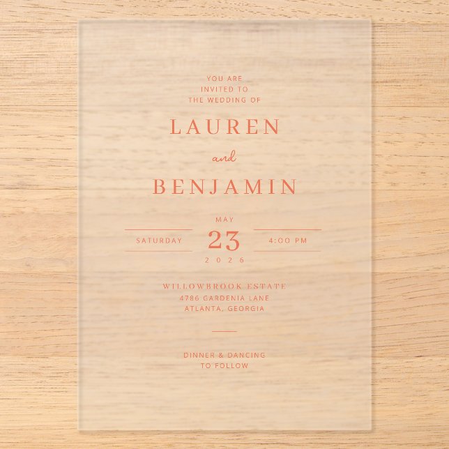 Elegante Invitación de Boda Minimalista de Melocot (Anverso)
