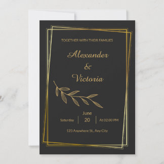 Elegante Invitación de Boda Minimalista de Oro