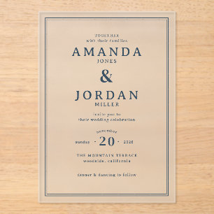 Elegante Invitación de Boda Minimalista en Azul Ma