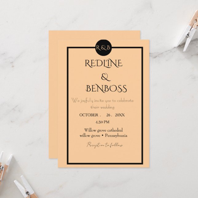 Elegante Invitación de Boda Minimalista Melocotón  (Anverso/Reverso In Situ)