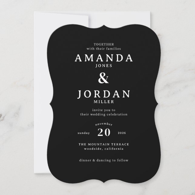 Elegante Invitación de Boda Minimalista Negra (Anverso)