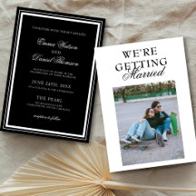 Elegante Invitación de Boda Minimalista Negra con 