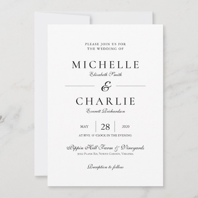 Elegante Invitación de Boda Minimalista Simple (Anverso)
