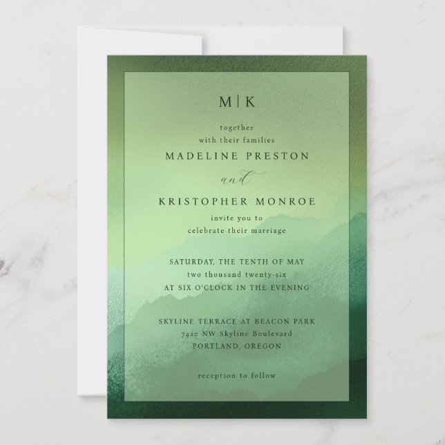 Elegante Invitación de Boda Minimalista Verde (Anverso)