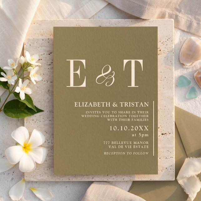 Elegante Invitación de Boda Minimalista Verde Oliv (Subido por el creador)