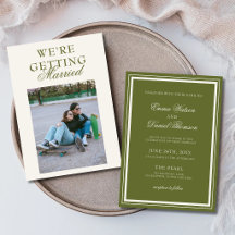Elegante Invitación de Boda Minimalista Verde Oliv
